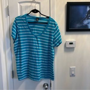 Torrid Size 3 Blue & White Striped Short Sleeve Top